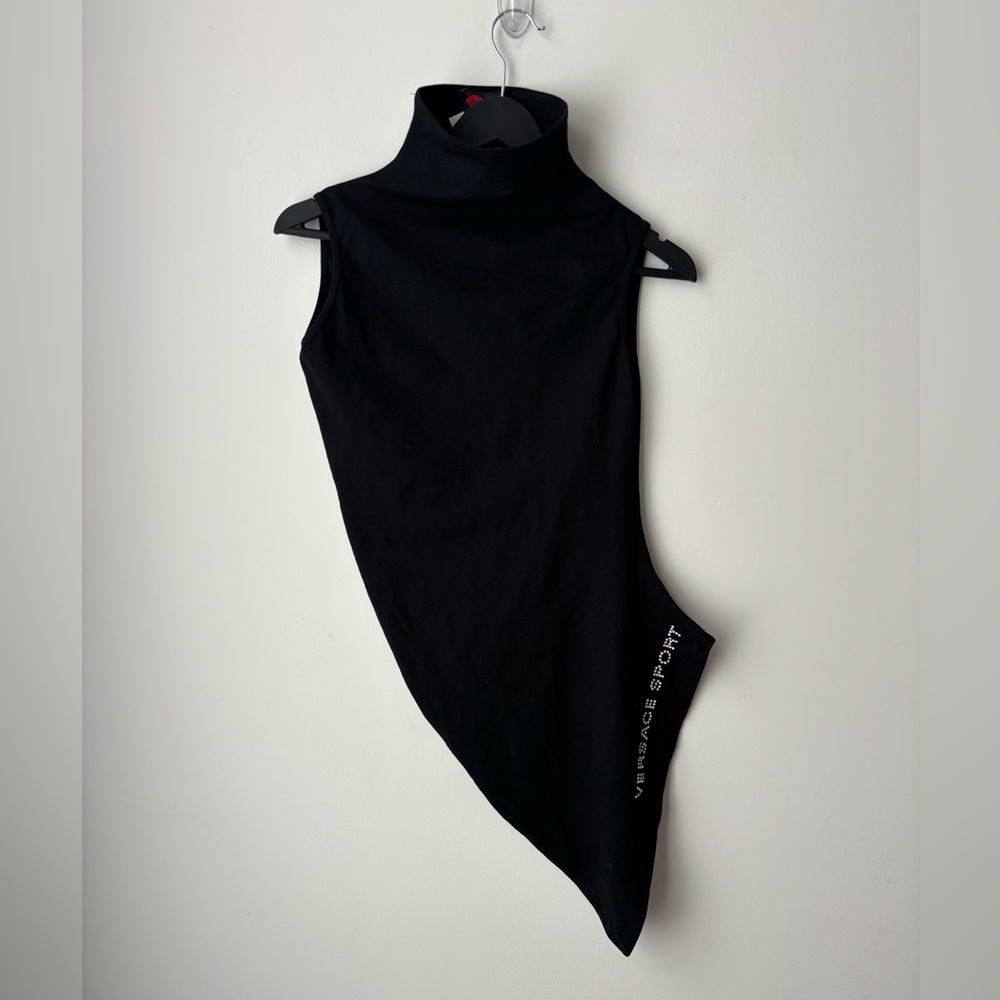 Versace Sport Black Sleeveless Turtleneck Top Logo Detail Size M Fitted